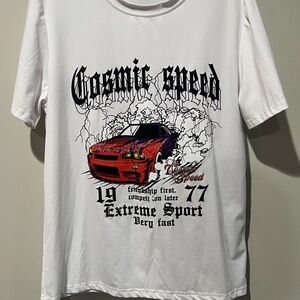 ROMWE White Short Sleeve Tee with Racing Graphic